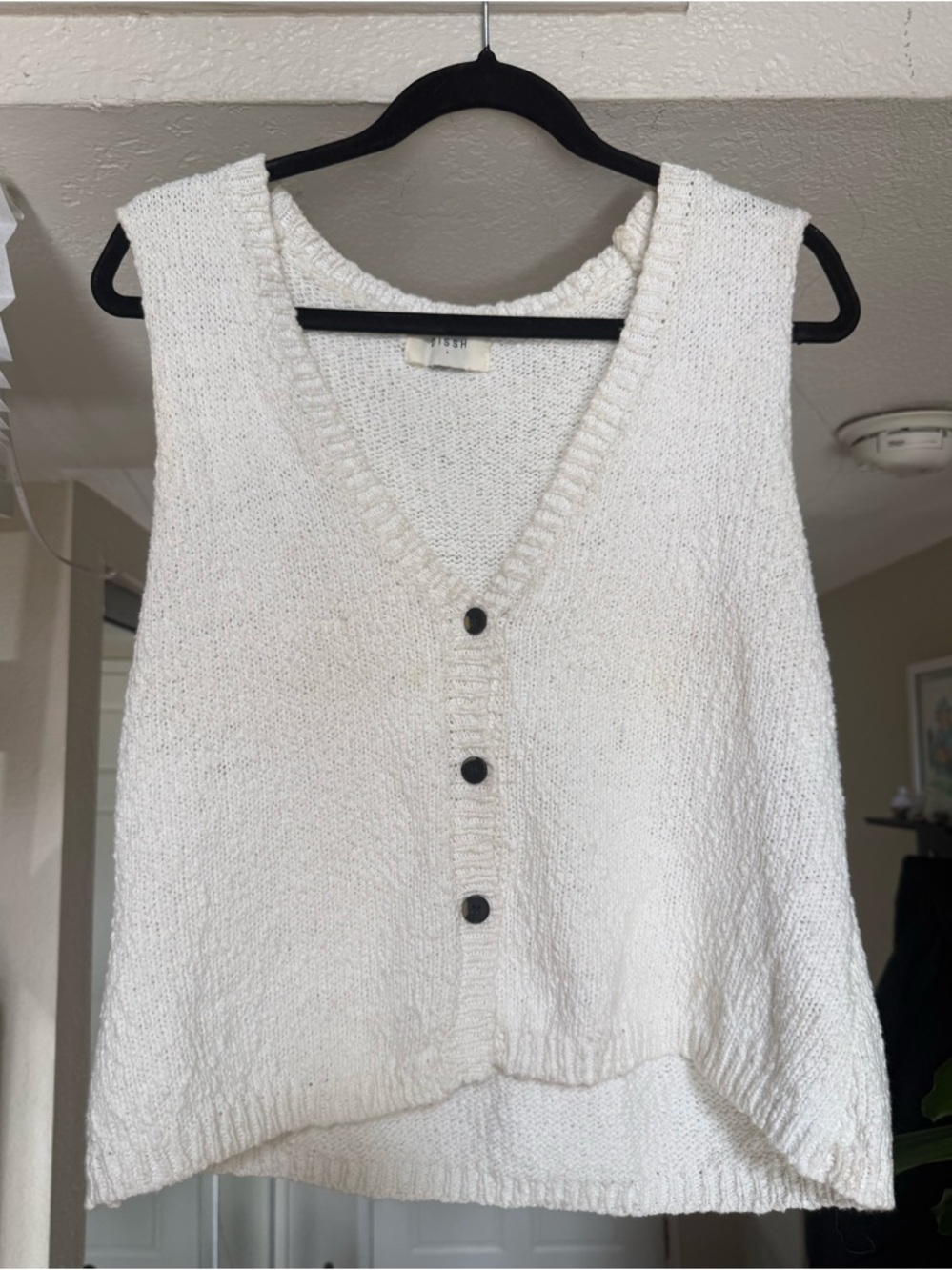 Dissh Cream Knit Button-Up Sweater Vest